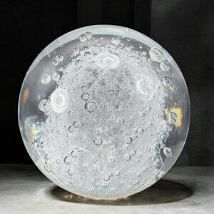 Vintage Venetian Art Glass Paperweight White Center With Bubbles Orb Glass Decor